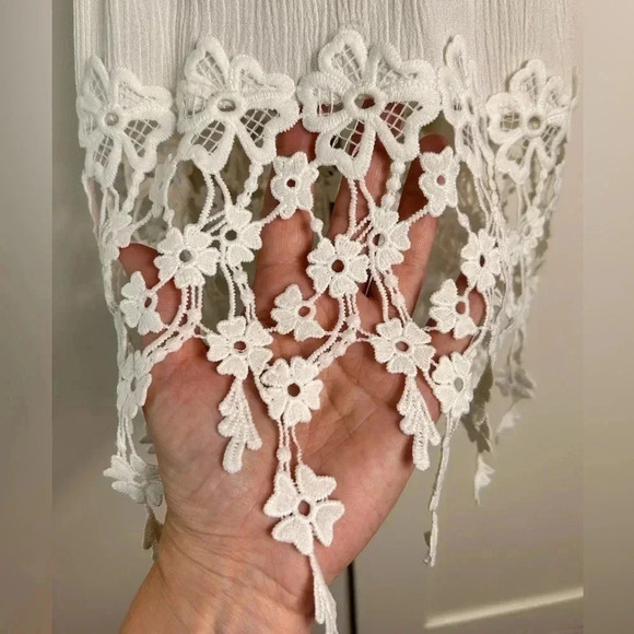 Cream gauzy camisole top, Small, spaghetti straps, lace hem, Festival, Party - Picture 5 of 9